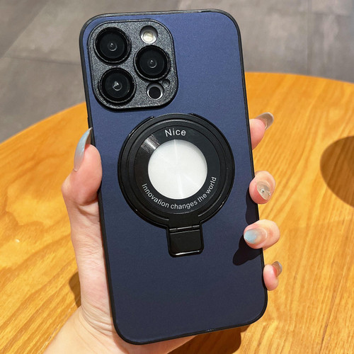For iPhone 13 Pro Max Skin Feel Armor Magnetic Holder Phone Case(Dark Blue)
