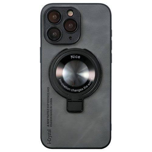 For iPhone 11 Pro Max i.Crystal Lambskin Fulcrum Support Phone Case(Dark Grey)