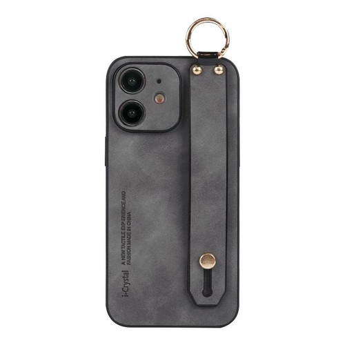 For iPhone 12 Lambskin Wristband Holder Phone Case(Grey)