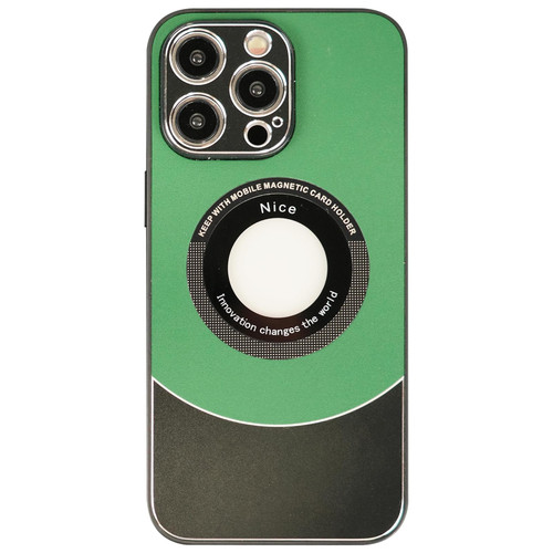 For iPhone 13 Pro Max Contrast Color Logo Display Magnetic Phone Case(Green Black)