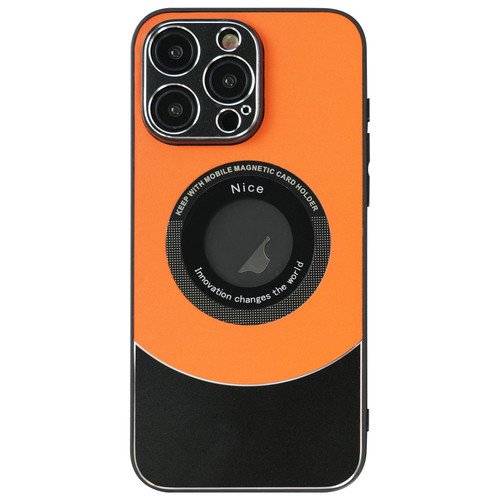 For iPhone 15 Pro Max Contrast Color Logo Display Magnetic Phone Case(Orange Black)