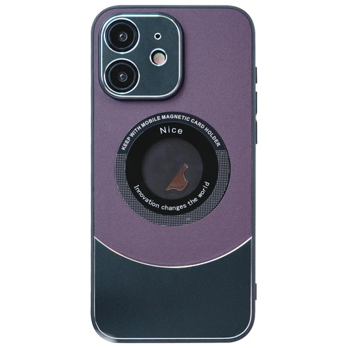 For iPhone 12 Contrast Color Logo Display Magnetic Phone Case(Purple Black)