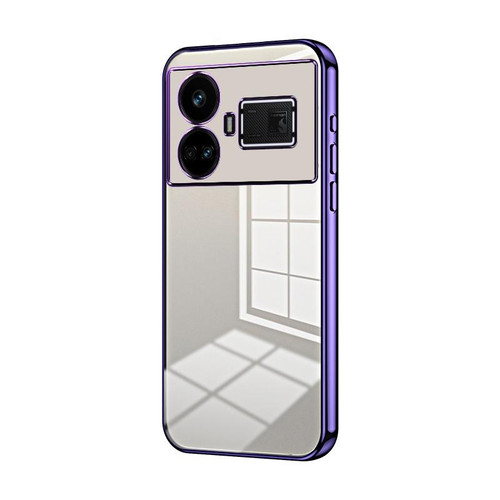 For Realme GT5 Transparent Plating Fine Hole Phone Case(Purple) For Realme GT5 Transparent Plating Fine Hole Phone Case(Purple)