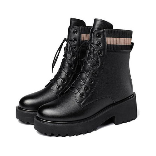 Women Fall And Winter Martin Boots England Style Thick Bottom Short Boots, Size: 39(Velvet-free)