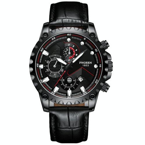 FNGEEN 5757 Men Waterproof Sports Fashion Stainless Steel Watch(Black Leather Black Steel Black Surface)