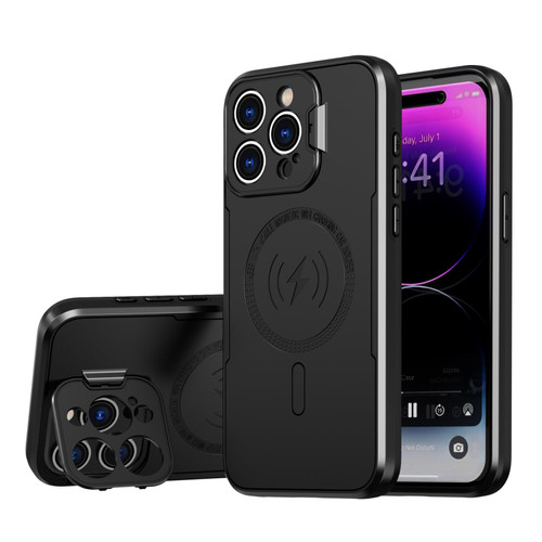 For iPhone 15 Pro Max MagSafe Magnetic Invisible Camera Holder Phone Case(Black)