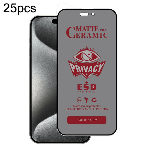 For iPhone 15 Pro 25pcs Full Coverage Frosted Privacy Ceramic Film