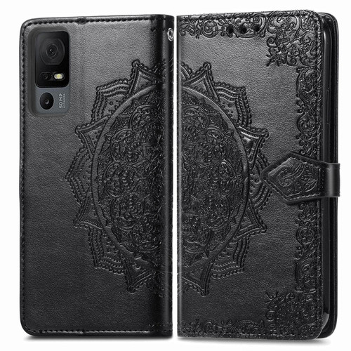 For TCL 40 XL Mandala Flower Embossed Leather Phone Case(Black)