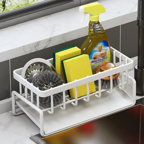 Kitchen Sink Multifunctional Drain Rack Sponge Rag Storage Shelf White