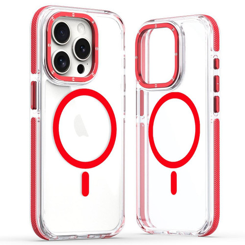 For iPhone 11 Pro Max Dual-Color Clear Acrylic Hybrid TPU MagSafe Phone Case(Red)