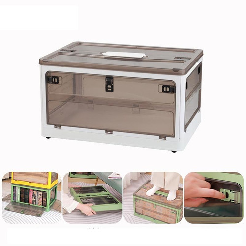 Folding Plastic Storage Box Stackable Storage Organizer with Wheels  37 x 26.5 x 22 cm, Color: White