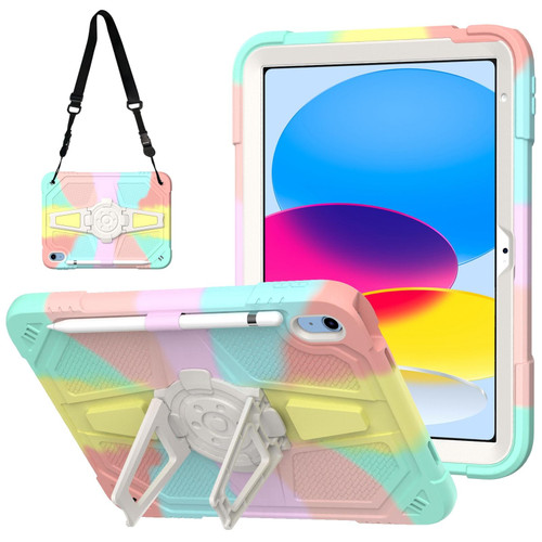 For iPad 10th Gen 10.9 2022 Punk Stand PC Hybrid Silicone Tablet Case with Shoulder Strap(Colorful)