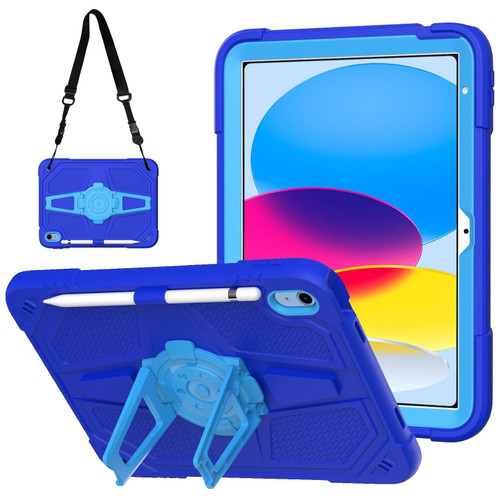 For iPad 10th Gen 10.9 2022 Punk Stand PC Hybrid Silicone Tablet Case with Shoulder Strap(Blue)