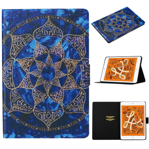 For iPad mini 5 / 4 / 3 / 2 / 1 Coloured Drawing Pattern Horizontal Flip Leather Case with Holder & Card Slot & Sleep / Wake-up Function(Blue Mandala)