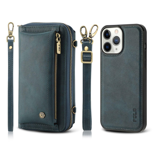 For iPhone 11 Pro Max Crossbody Multi-functional Zipper Wallet Leather Phone Case(Green)