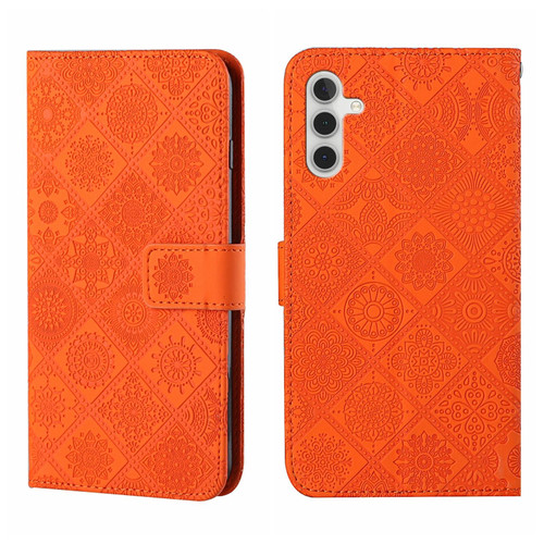 For Samsung Galaxy A35 Ethnic Style Embossed Pattern Leather Phone Case(Orange)