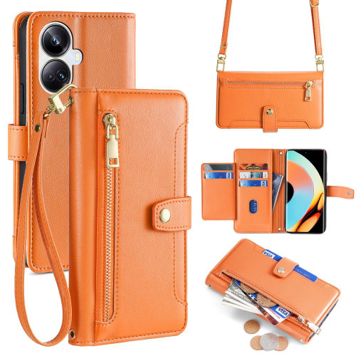 For Realme 10 Pro+ 5G Lite Sheep Texture Cross-body Zipper Wallet Leather Phone Case(Orange) For Realme 10 Pro+ 5G Lite Sheep Texture Cross-body Zipper Wallet Leather Phone Case(Orange)