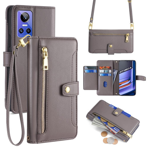 For Realme GT Neo 3 Lite Sheep Texture Cross-body Zipper Wallet Leather Phone Case(Grey)