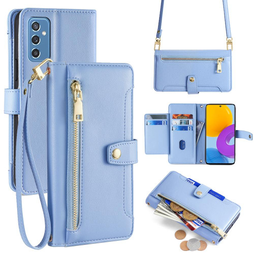 For Samsung Galaxy M52 5G Sheep Texture Cross-body Zipper Wallet Leather Phone Case(Blue)