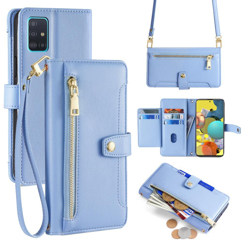For Samsung Galaxy A51 4G Sheep Texture Cross-body Zipper Wallet Leather Phone Case(Blue)