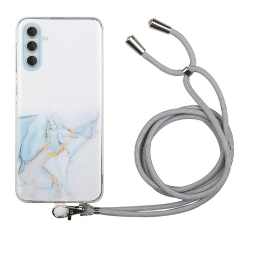 For Samsung Galaxy A25 5G Hollow Marble Pattern TPU Phone Case with Neck Strap Rope(Grey)