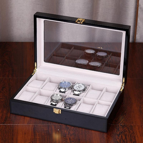 Wooden Baking Paint Watch Box Jewelry Storage Display Box(12-bit Full Carbon Paint)