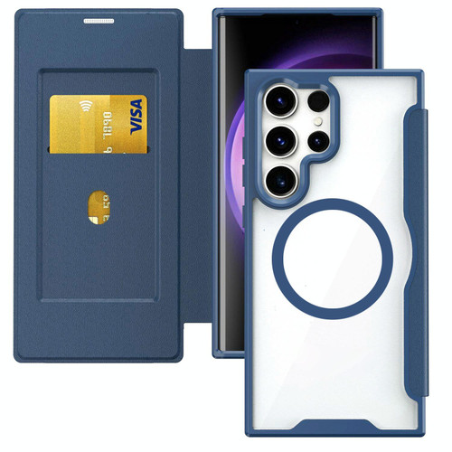For Samsung Galaxy S24 Ultra 5G MagSafe RFID Blocking Adsorption Flip Leather Phone Case(Blue)