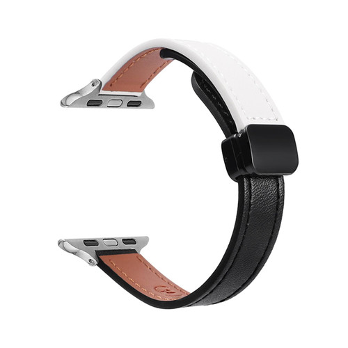 For Apple Watch SE 2022 40mm Slim Magnetic Buckle Genuine Leather Watch Band(Plain Black Beige) For Apple Watch SE 2022 40mm Slim Magnetic Buckle Genuine Leather Watch Band(Plain Black Beige)