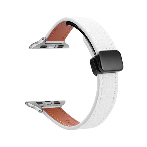 For Apple Watch Series 7 41mm Slim Magnetic Buckle Genuine Leather Watch Band(Litchi Beige) For Apple Watch Series 7 41mm Slim Magnetic Buckle Genuine Leather Watch Band(Litchi Beige)