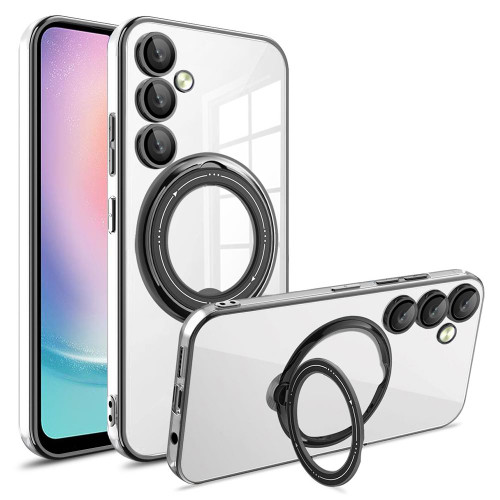 For Samsung Galaxy A24 4G / A25 Electroplating MagSafe 360 Degree Rotation Holder Shockproof Phone Case(Black)