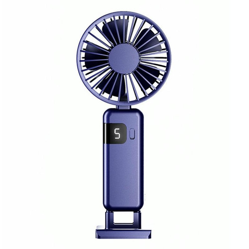 Portable Digital Display Hanging Neck Mute Small Fan USB Charging Handheld Foldable Fan(Blue)