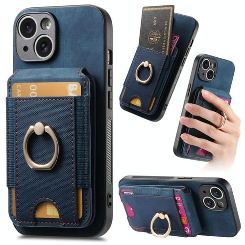 For iPhone 15 Retro Splitable Magnetic Stand Card Bag Leather Phone Case(Blue)