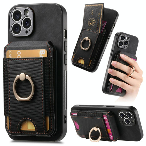 For iPhone 14 Pro Retro Splitable Magnetic Stand Card Bag Leather Phone Case(Black)