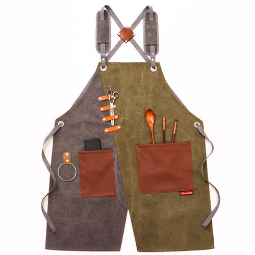 Denim Apron Barber Milk Tea Shop Waiter Overalls(Grey-green Shoulder Strap) Denim Apron Barber Milk Tea Shop Waiter Overalls(Grey-green Shoulder Strap)