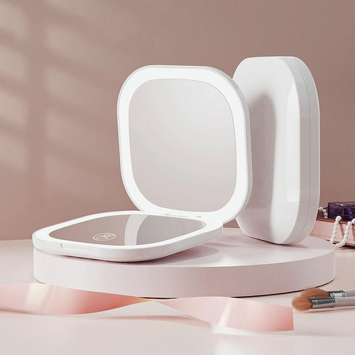 LED Square Folding Makeup Mirror Portable Flip Double-sided Mirror, Color: White+3X+Double-sided Light