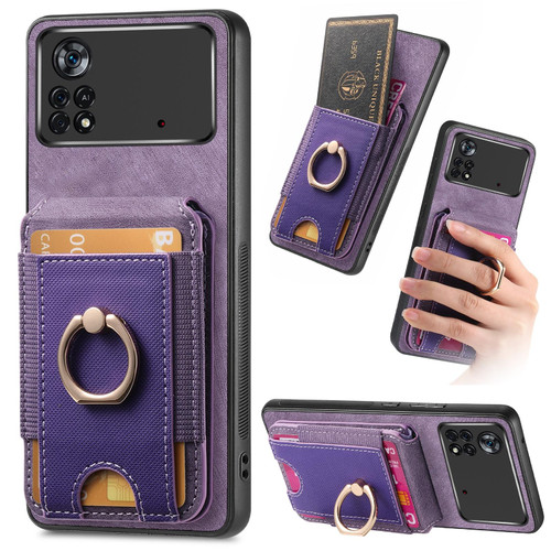 For Xiaomi Poco X4 Pro 5G Retro Splitable Magnetic Stand Card Bag Leather Phone Case(Purple)