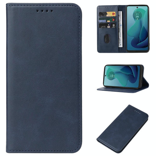 For Motorola Moto G 5G 2024 Magnetic Closure Leather Phone Case(Blue)