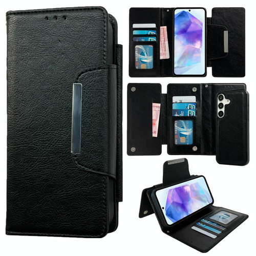 For Samsung Galaxy A55 5G Multifunctional 7-Card Wallet Leather Phone Case(Black)