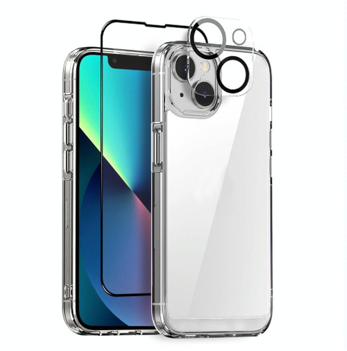 For iPhone 13 NORTHJO 3 in 1 Clear Phone Case with Screen Film + Rear Lens Film