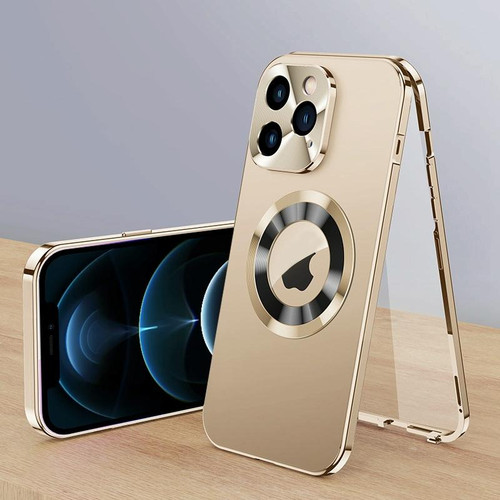 For iPhone 12 Pro Max Magnetic HD Tempered Glass Phone Case(Gold)