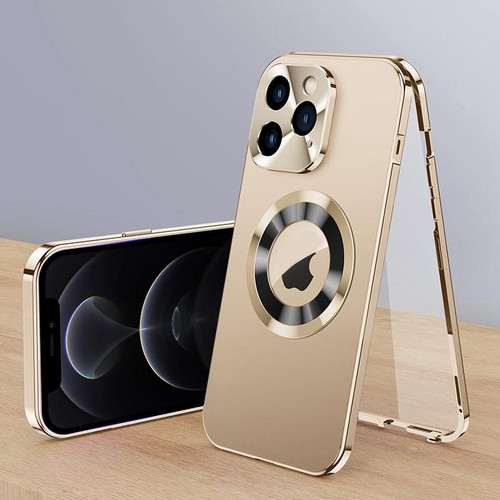 For iPhone 12 Pro Magnetic HD Tempered Glass Phone Case(Gold)