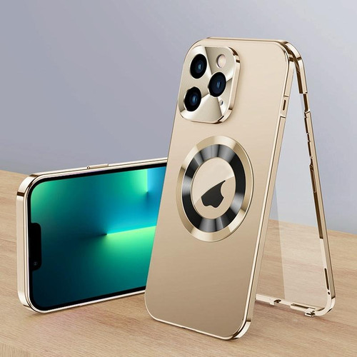 For iPhone 13 Pro Max Magnetic HD Tempered Glass Phone Case(Gold)