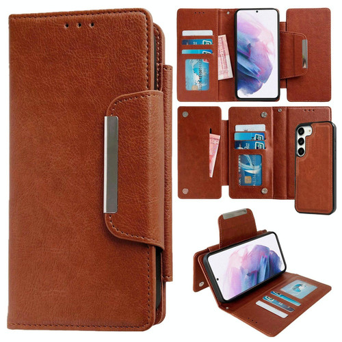 For Samsung Galaxy S21+ 5G Multifunctional 7-Card Wallet Leather Phone Case(Brown)