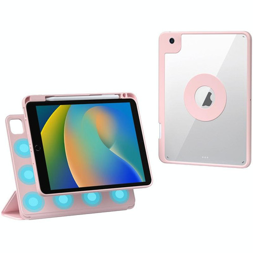 For iPad 10.2 2021 / Air 10.5 Rotatable Magnetic Detachable Leather Tablet Case with Pen Slot(Pink)