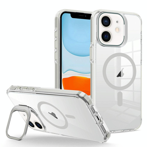 For iPhone 11 J2 High Transparent MagSafe Magnetic Frame Holder Phone Case(Grey)