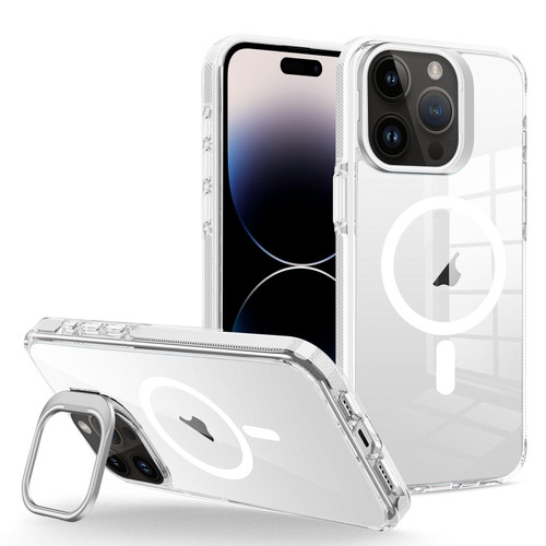 For iPhone 14 Pro Max J2 High Transparent MagSafe Magnetic Frame Holder Phone Case(White)