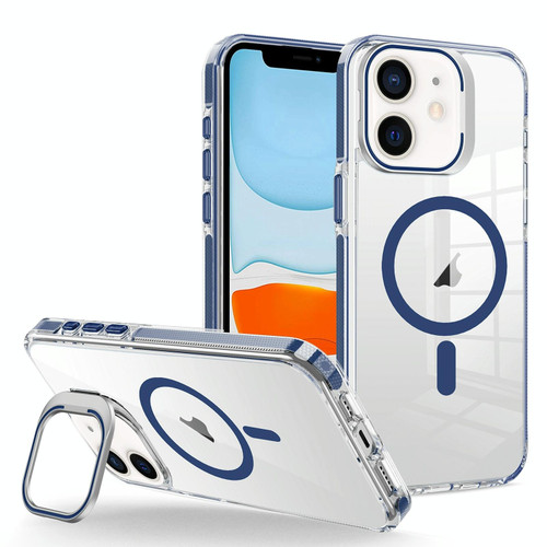 For iPhone 11 J2 High Transparent MagSafe Magnetic Frame Holder Phone Case(Royal Blue)