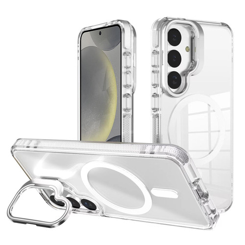 For Samsung Galaxy S24 J2 High Transparent MagSafe Magnetic Frame Holder Phone Case(White)