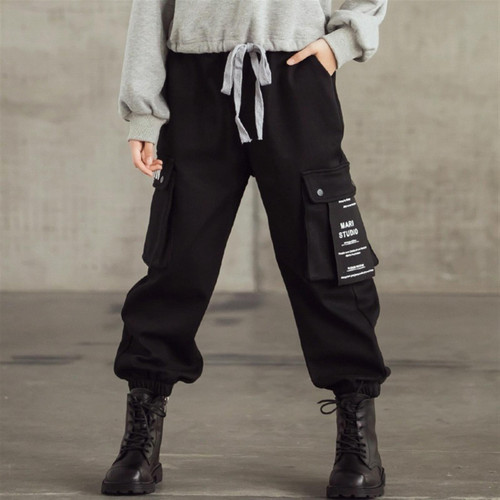 Spring Autumn Children Fashion Overalls Trousers (Color:Black Size:165cm) Spring Autumn Children Fashion Overalls Trousers (Color:Black Size:165cm)