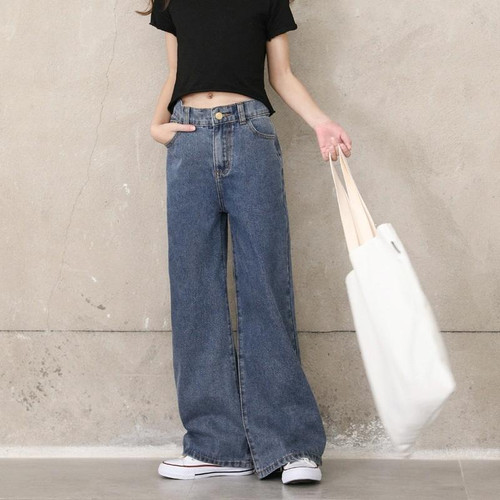 Girl Plus Velvet Loose Broad Leg Sagging Straight Pants Jeans (Color:Dark Blue Size:150cm) Girl Plus Velvet Loose Broad Leg Sagging Straight Pants Jeans (Color:Dark Blue Size:150cm)
